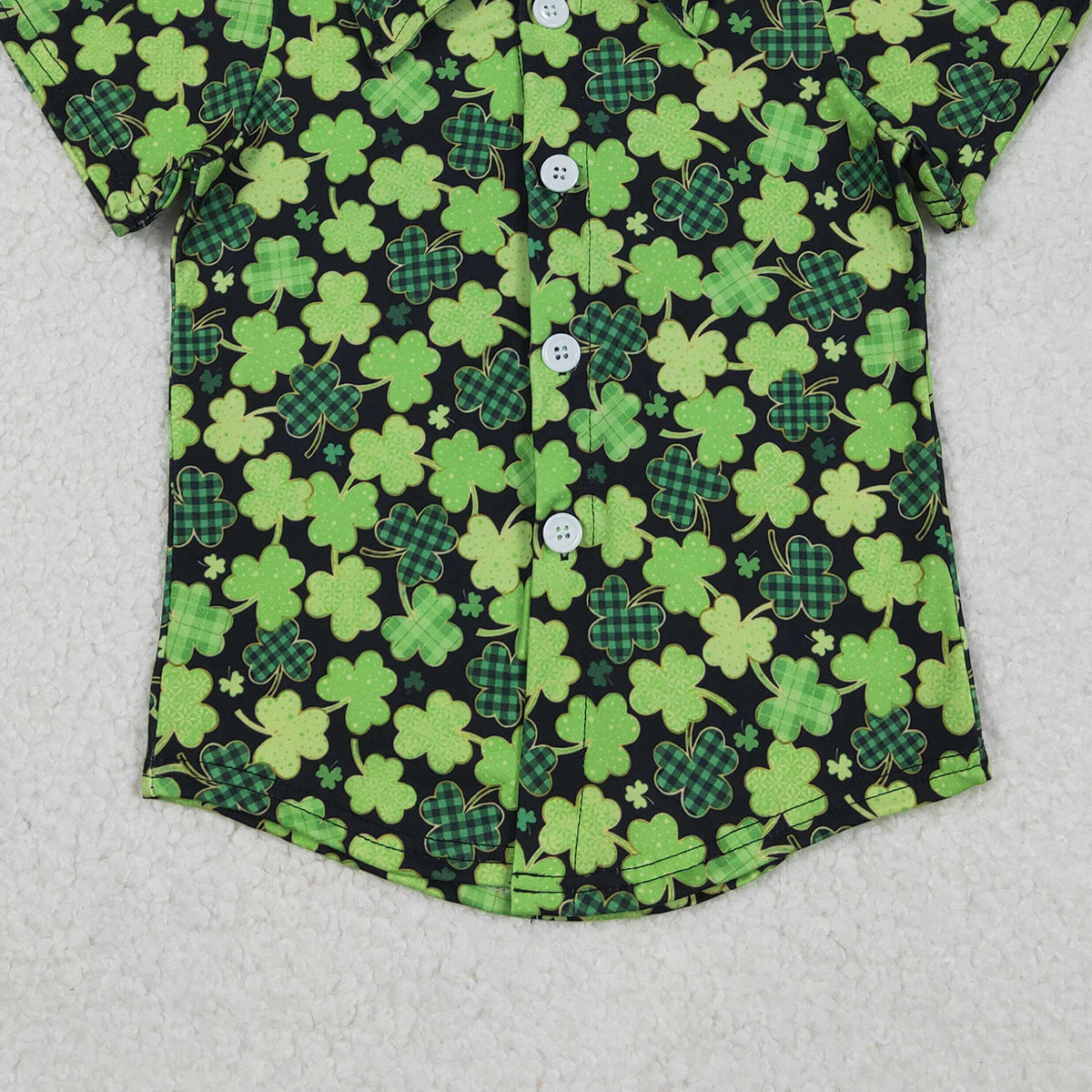 12.9 RTS NO MOQ （In stock）BT1455 Baby Boys Green Clovers Button St Patrick Shirts Top