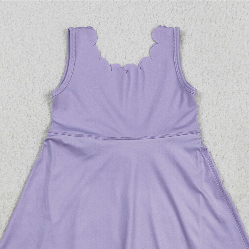 7.23 GSD2372 RTS NO MOQ Baby Girls Summer Yoga Dress Baby Girls Lavender Sleeveless Yoga Knee Length Dresses