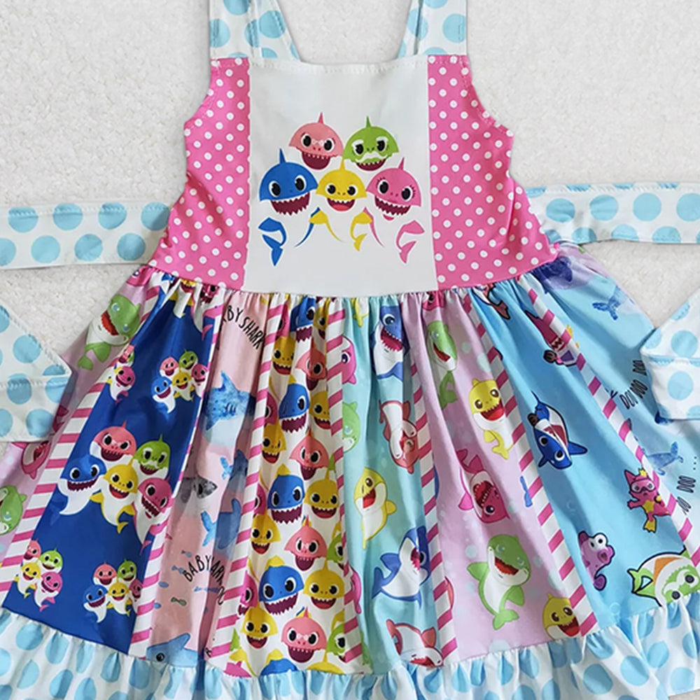 A10-23 RTS NO MOQ Baby Girls Summer Dress  Baby girls shark polka dots twirl dresses