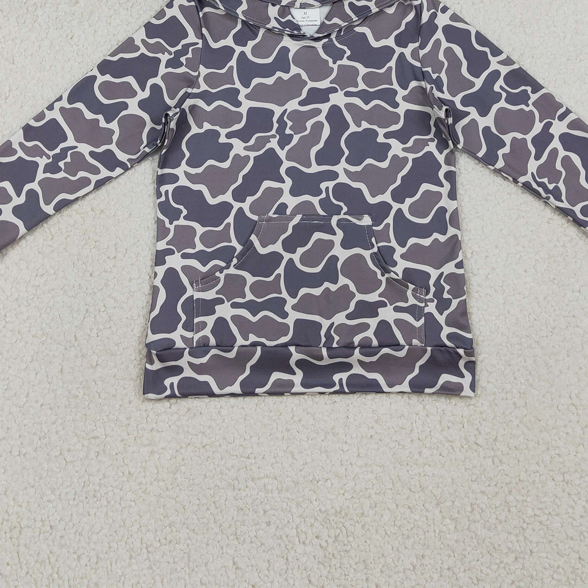 3.18 RTS NO MOQ （In stock）BT1572 Baby Boys Long Sleeve Dark Grey Camo Pockets Hoodies Top