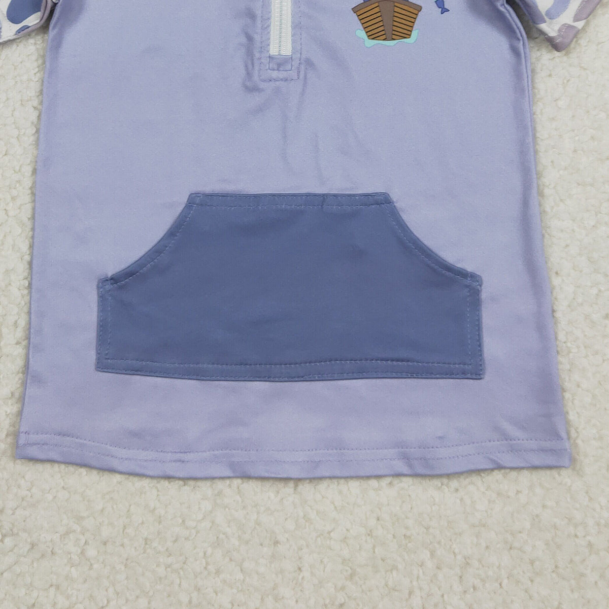 12.27 RTS NO MOQ （In stock）BT1533 Baby Boys Blue Camo Short Sleeve Fishing Zipper Pockets Hunting Pullovers Top