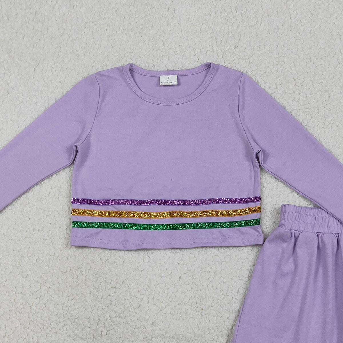 1.21 RTS NO MOQ （In stock）GLD1573 Baby Girls Mardigras Stripe Top Skirt Short Clothes Sets