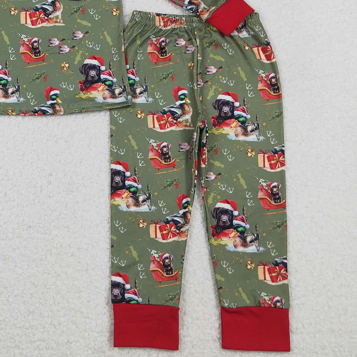 11.11 RTS NO MOQ （In stock）BLP1213 Baby Boys Christmas Hats Dogs Ducks Top Pant Hunting Pajamas Sets