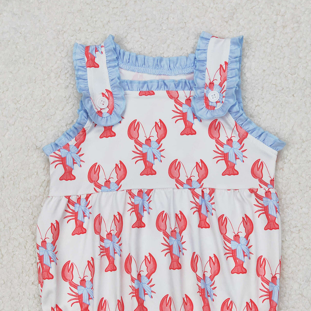 4.30 SR2710 RTS NO MOQ Sleeveless ruffle bow crawfish baby girls romper