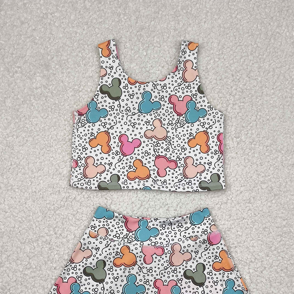 4.15 GSD2331 RTS NO MOQ Baby Girls Summer Yoga Outfits baby girl clothes yoga mickey head sleeveless dress
