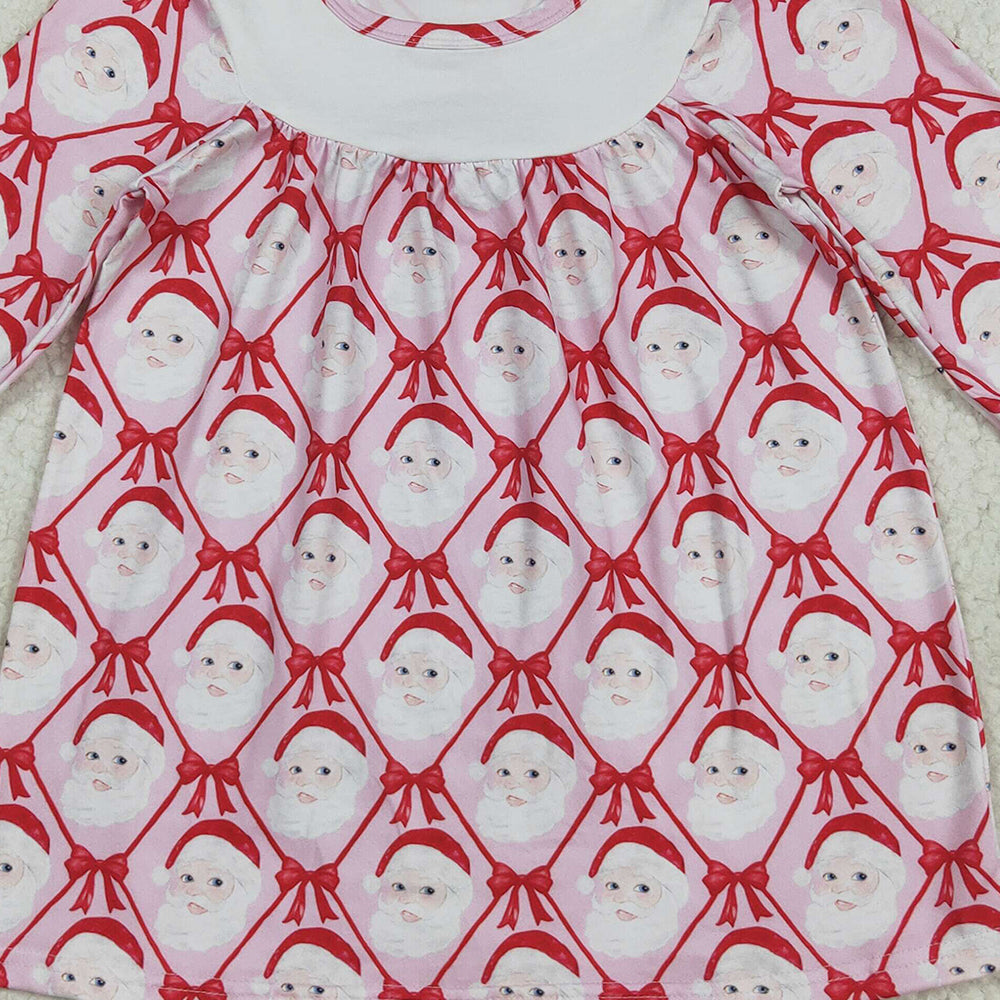 RTS NO MOQ （In stock）GLD1136 Baby Girls Winter Dress Baby Girls Christmas Red Blows Santa Plaid Knee Length Dresses