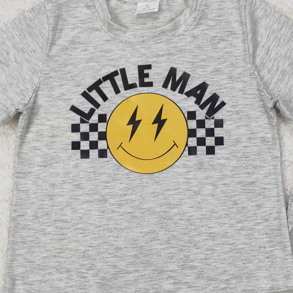 4.22 BSSO1303  RTS NO MOQ Grey short sleeves little man smile kids boys clothes