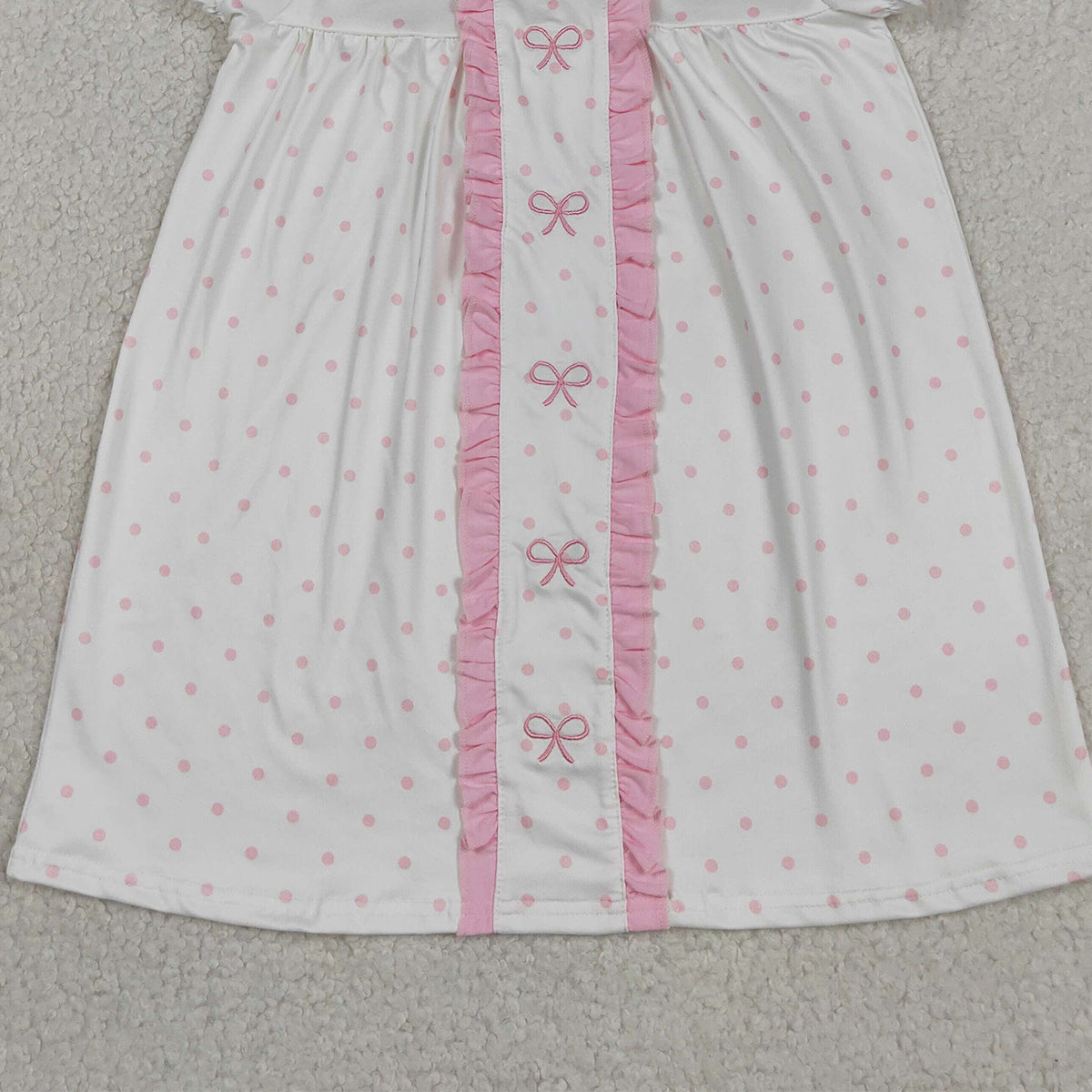 GSD3312 RTS NO MOQ （In stock）Short sleeves pink polka dots bow embroidery girls dresses