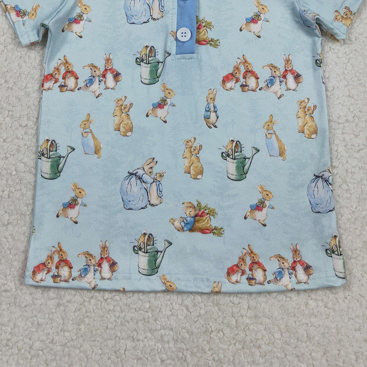 2.2 RTS NO MOQ （In stock）BT1665 Baby Boys Short Sleeve Rabbits Easter Button Polo Shirts Top