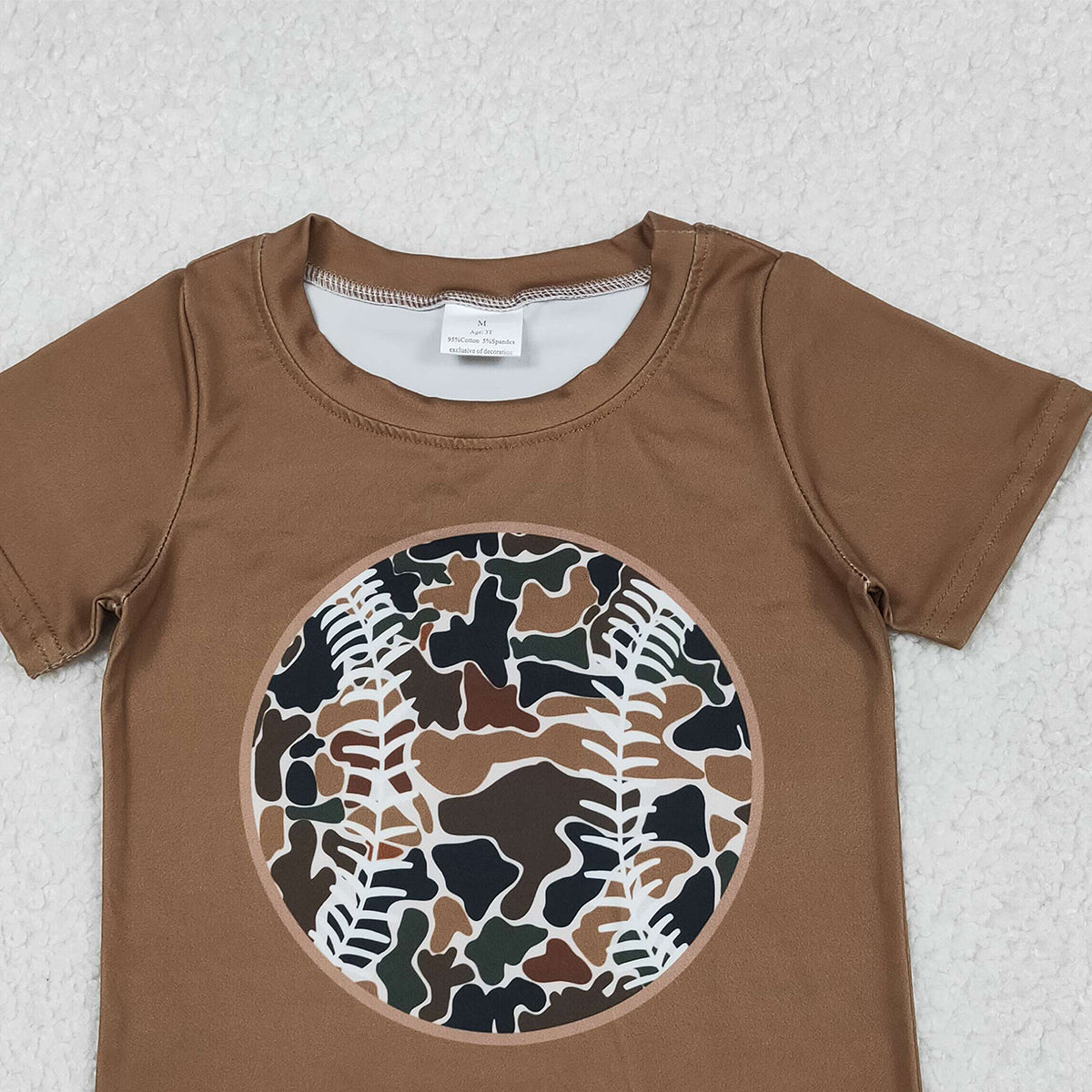 12.4 RTS NO MOQ （In stock）BT1429 Baby Boys Short Sleeve Brown Camo Baseballs Team T-shirts Top