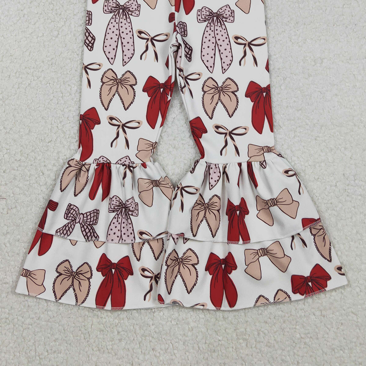 12.3 RTS NO MOQ （In stock）P0885 Baby Girls Red Bows Yoga Active Ruffle Bell Bottom Pants