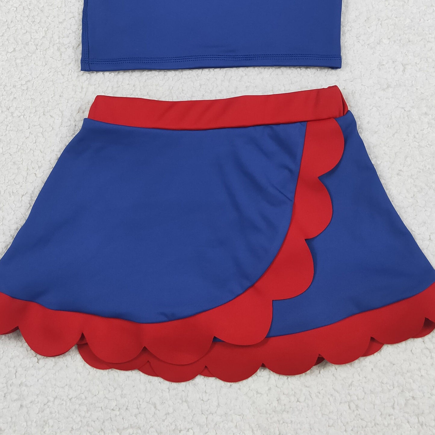 GSD4096 RTS NO MOQ （In stock）Baby Girls Red Navy Vest Top Scallop Skirt Short Yoga Active Clothes Set