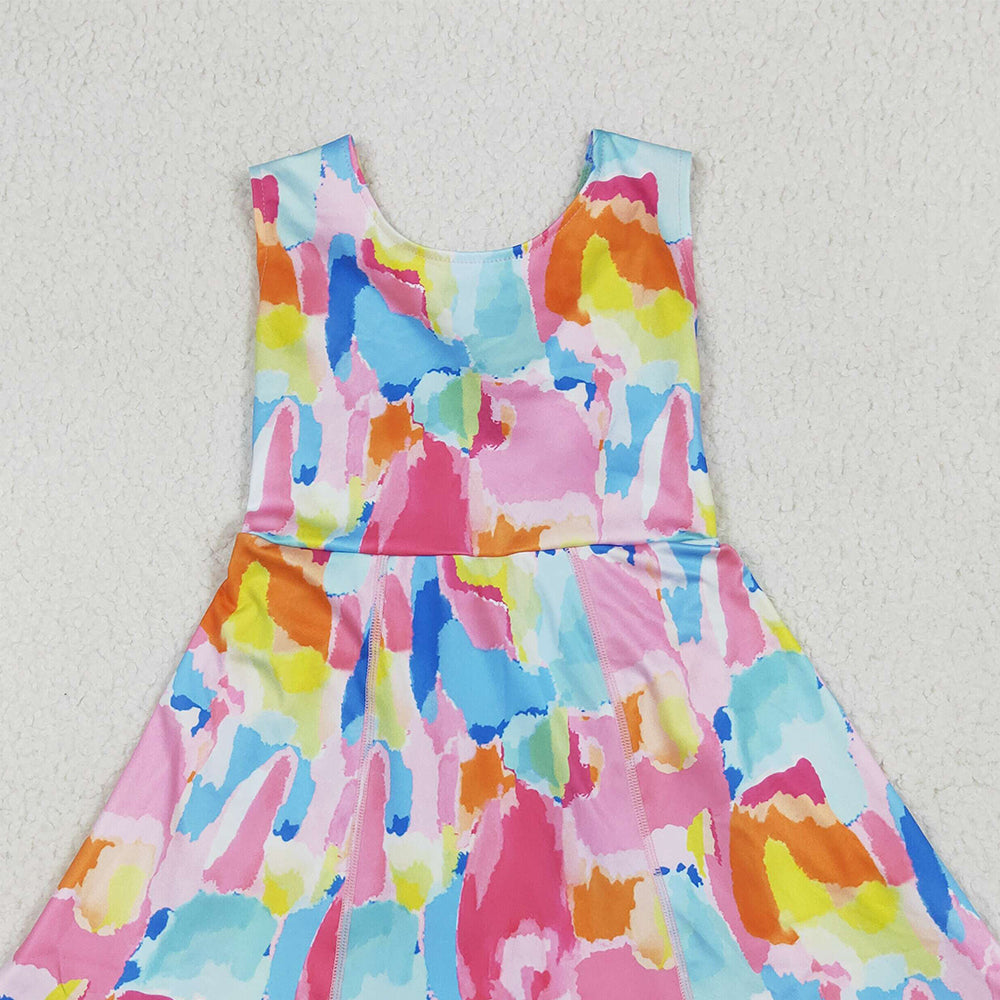 8.16 GSD2629 RTS NO MOQ Baby Girls Summer Yoga Dress Baby Girls Sleeveless Watercolor Camo Yoga Short Knee Length Dresses