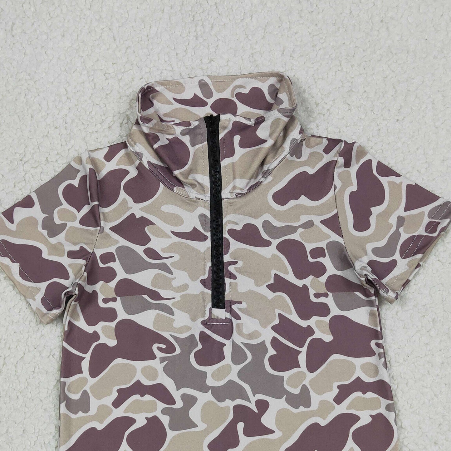 BT1727 RTS NO MOQ （In stock）Baby Boys Short Sleeve Southern Grey Camo Zipper Pullovers Top
