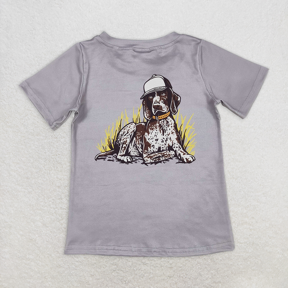 BT1149RTS NO MOQ Baby Boys Summer Tops Grey Dog Short Sleeve Kids Boys Shirt Stylish And Trendy Garment for Youngsters