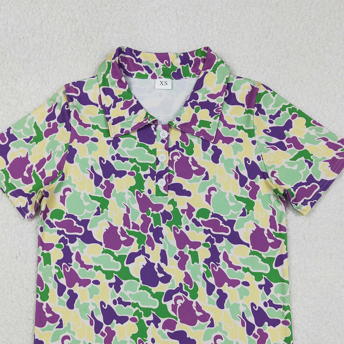 11.12 RTS NO MOQ （In stock）BT1452 Adult Men Mardigras Camo Button Polo Shirts Top