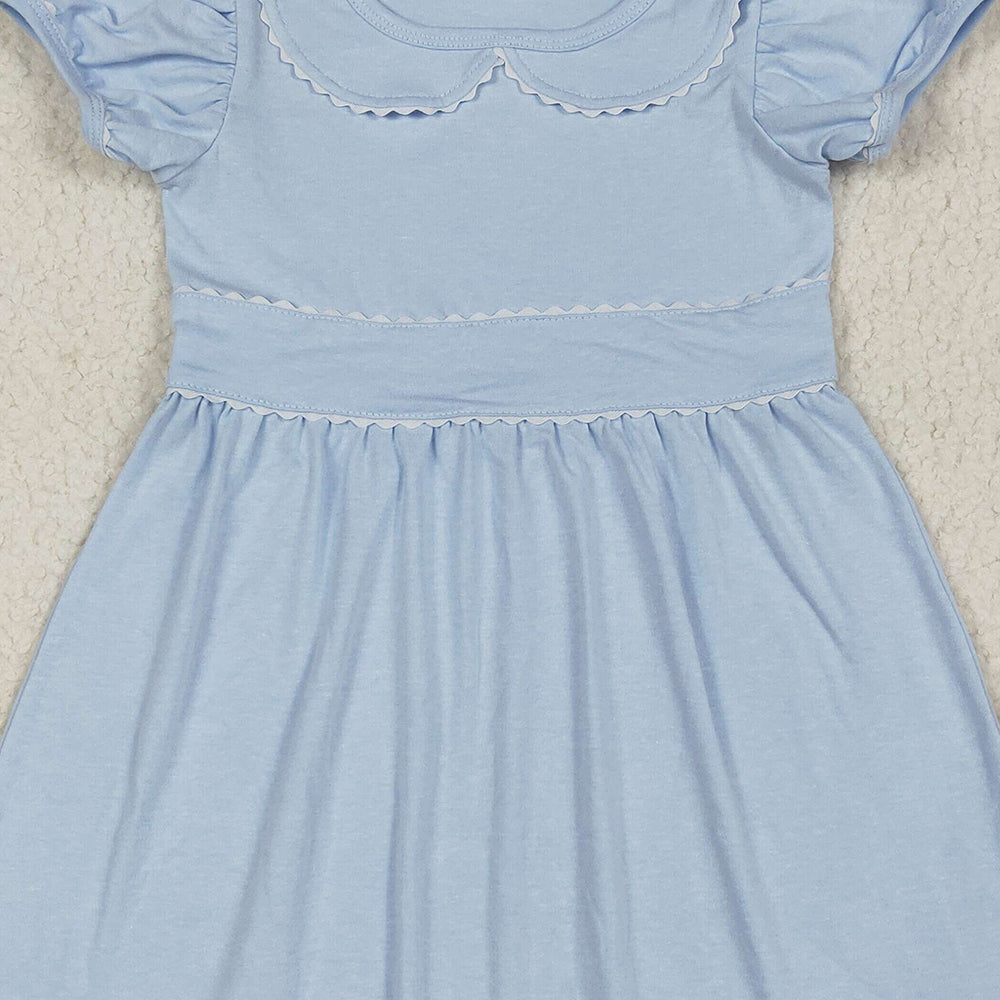 4.26 GSD2316 RTS NO MOQ Baby Girls Summer Dress Light blue white short sleeves kids girls summer dresses