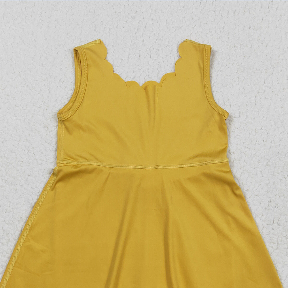 7.03 GSD2373 RTS NO MOQ Baby Girls Summer Yoga Dress  Baby Girls Yellow Sleeveless Yoga Knee Length Dresses
