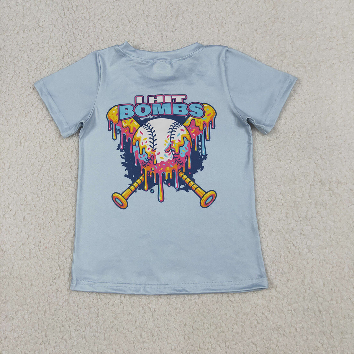 4.8 BT1251 RTS NO MOQ （In stock）Light blue baseball kids boys summer shirt