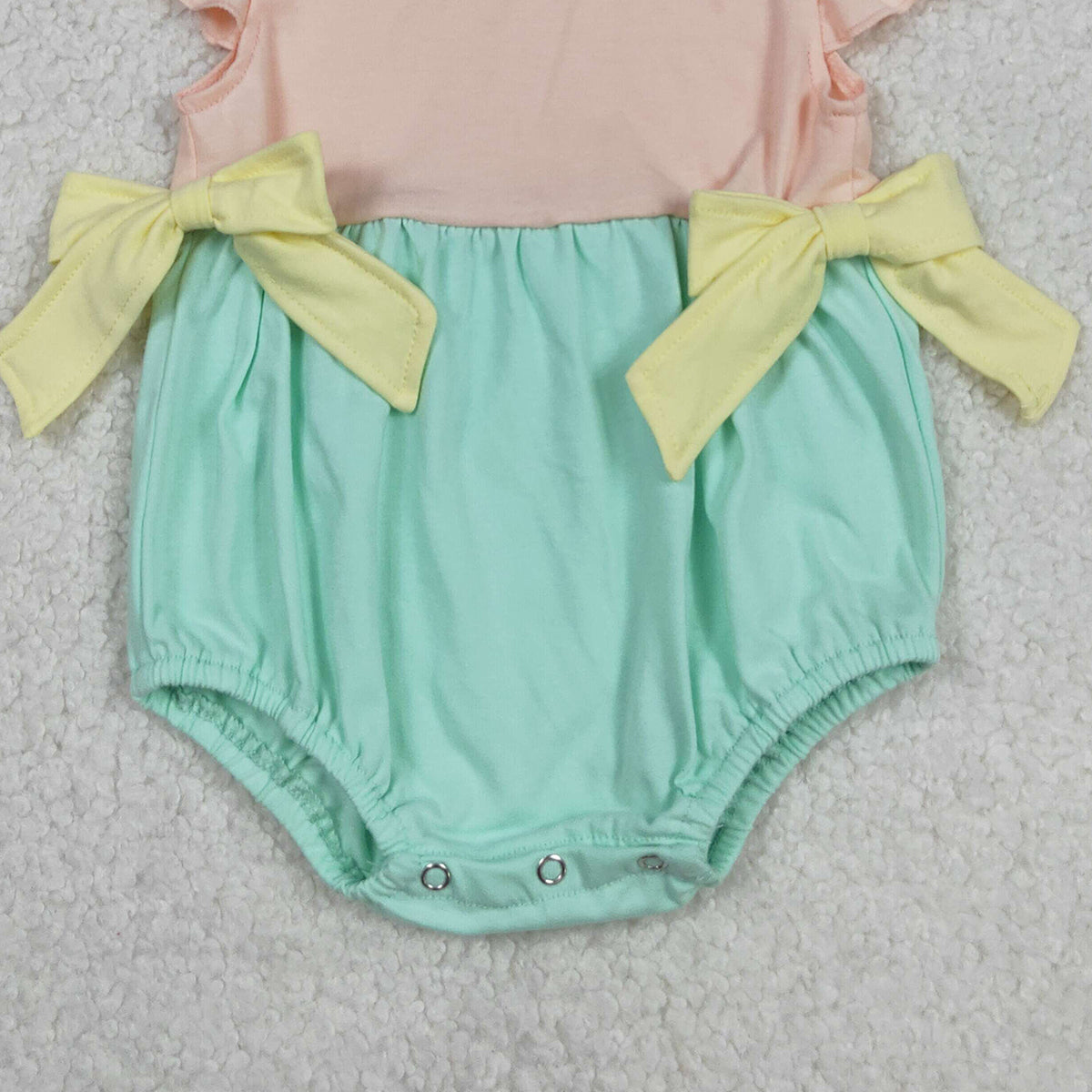 3.5 RTS NO MOQ （In stock）SR3662 Children's Fashion Romper Baby Girls Flutter Sleeve Pink Aqua Bows Ruffle Rompers