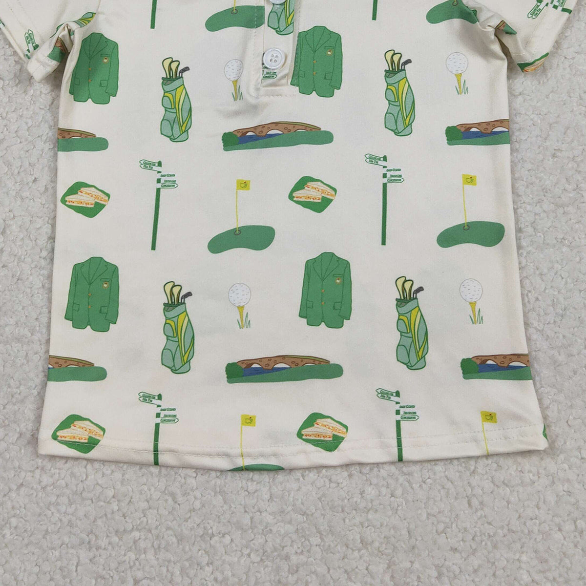 1.6 RTS NO MOQ （In stock）BT1583 Baby Boys Green Golf Balls Flags Team Button Polo Shirts Top