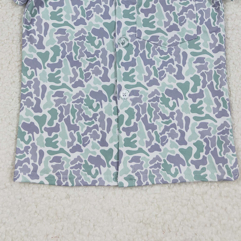RTS NO MOQ （In stock）BT1295 Baby Boys Summer Tops Light Green Camo Western Button Shirts Top