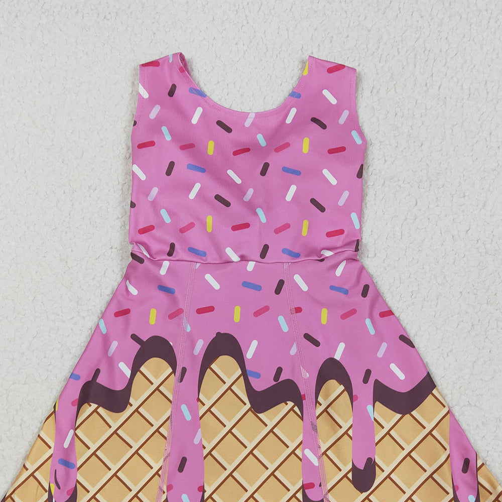 8.11  GSD2413RTS NO MOQ Baby Girls Summer Yoga Dress  Baby Girls Hot Pink Ice-cream Drip Yoga Skort Knee Length Dresses