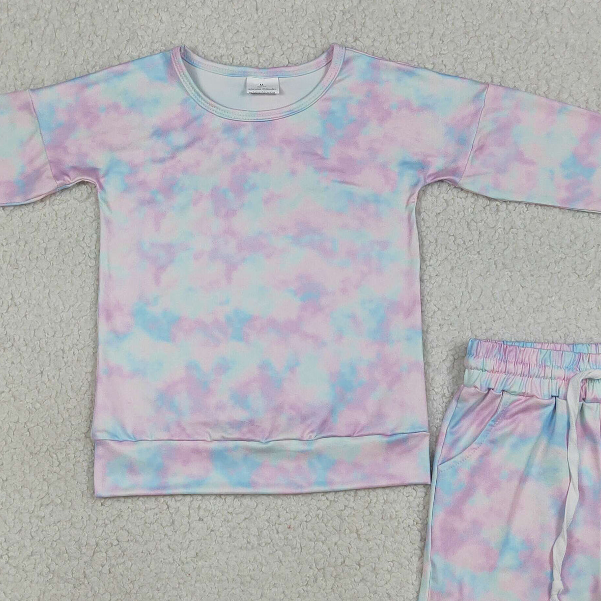 3.31 RTS NO MOQ （In stock）GLS0094 Long sleeves tie dye top shorts kids girls outfits