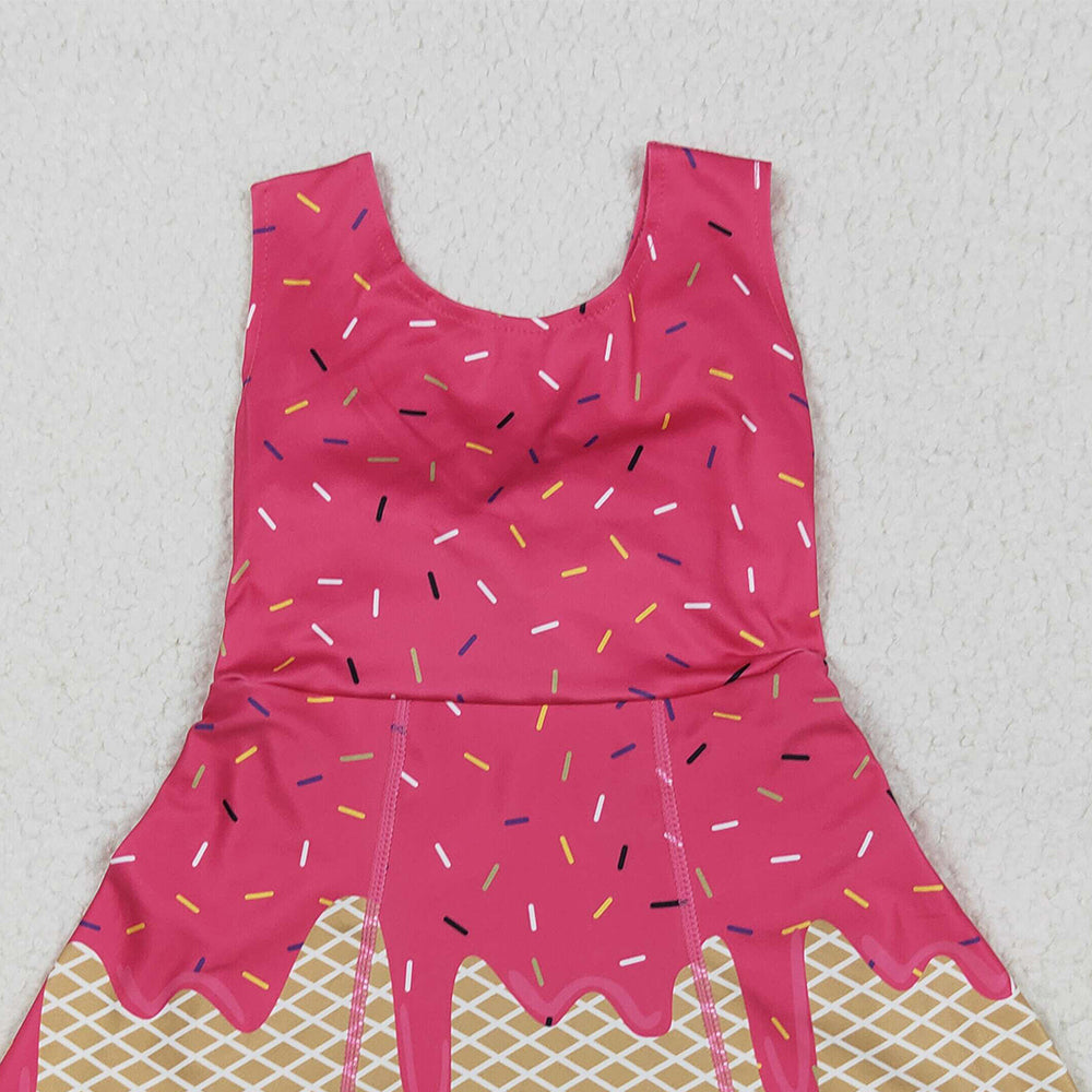 RTS NO MOQ （In stock）GSD2427 Baby Girls Summer Yoga Dress Baby Girls Pink Ice-cream Drip Yoga Skort Knee Length Dresses