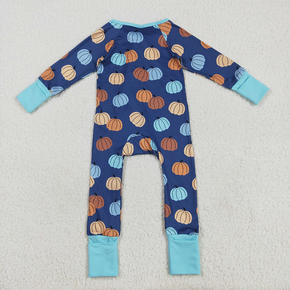 RTS NO MOQ （In stock）LR2364 Baby Boys Winter Rompers Baby Boys Long Sleeves Colorful Pumpkins Zipper Pant Rompers