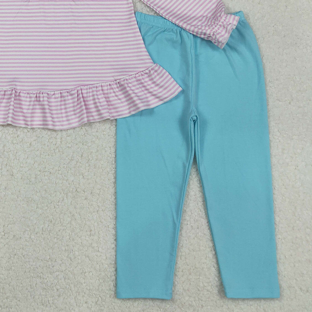 RTS NO MOQ （In stock）GLP2468 Baby Girls Winter Outfits Christmas Pink Stripe Candy Cane Tunic Legging Pants Sets