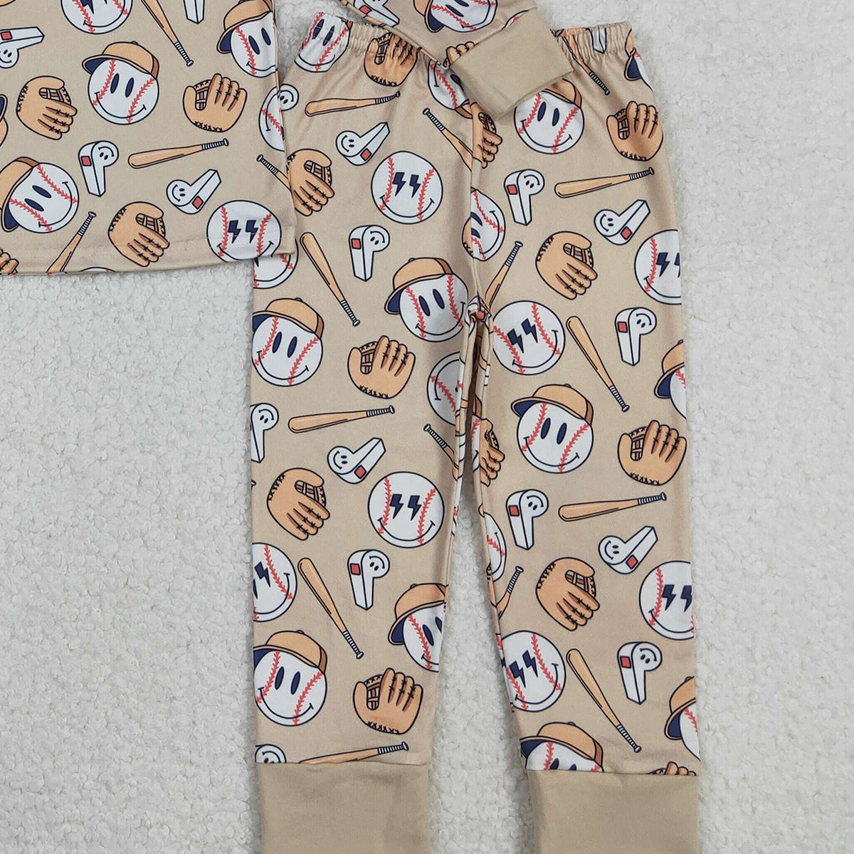 11.12 RTS NO MOQ （In stock）BLP1346 Baby Boys Smile Baseballs Top Pants Team Pajamas Sets