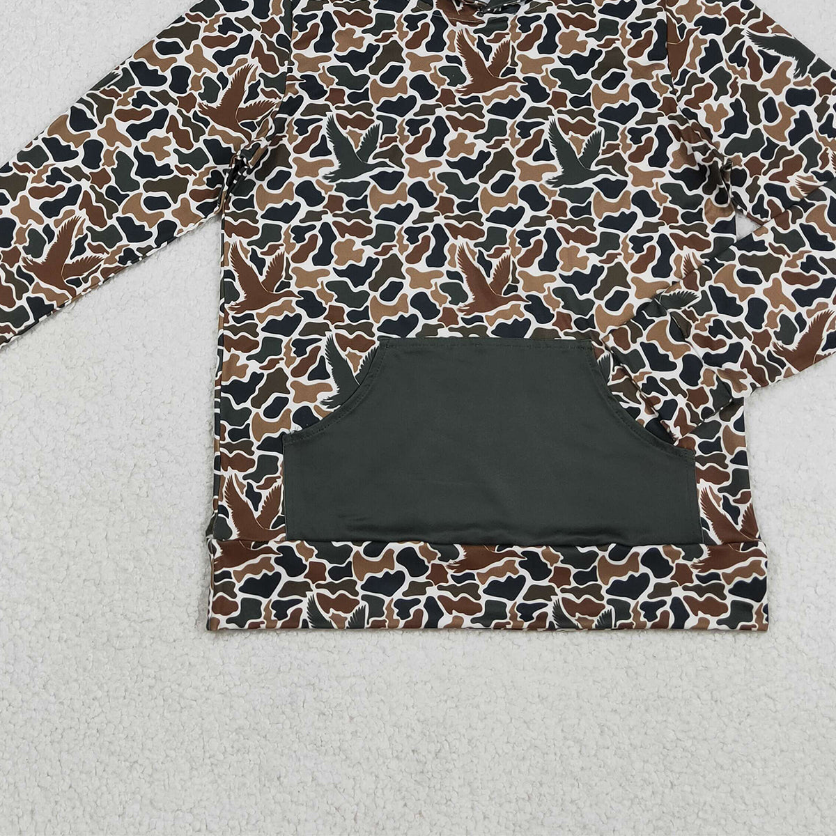 12.12 RTS NO MOQ （In stock）BT1472 Adult Men Dark Brown Ducks Camo Pocket Southern Hunting Hoodies Top