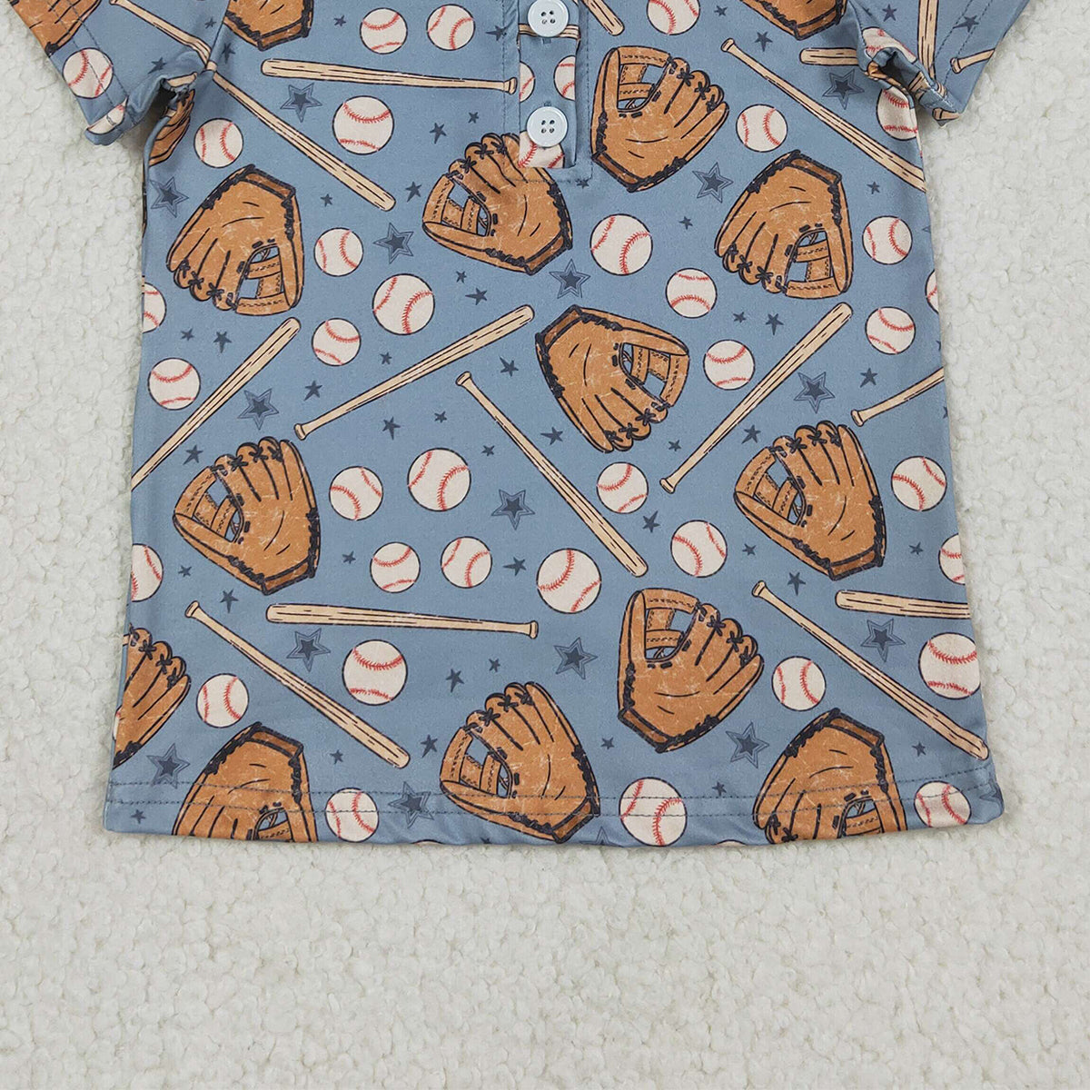 12.24 RTS NO MOQ （In stock）BT1581 Baby Boys Stars Baseballs Team Button Polo Shirts Top