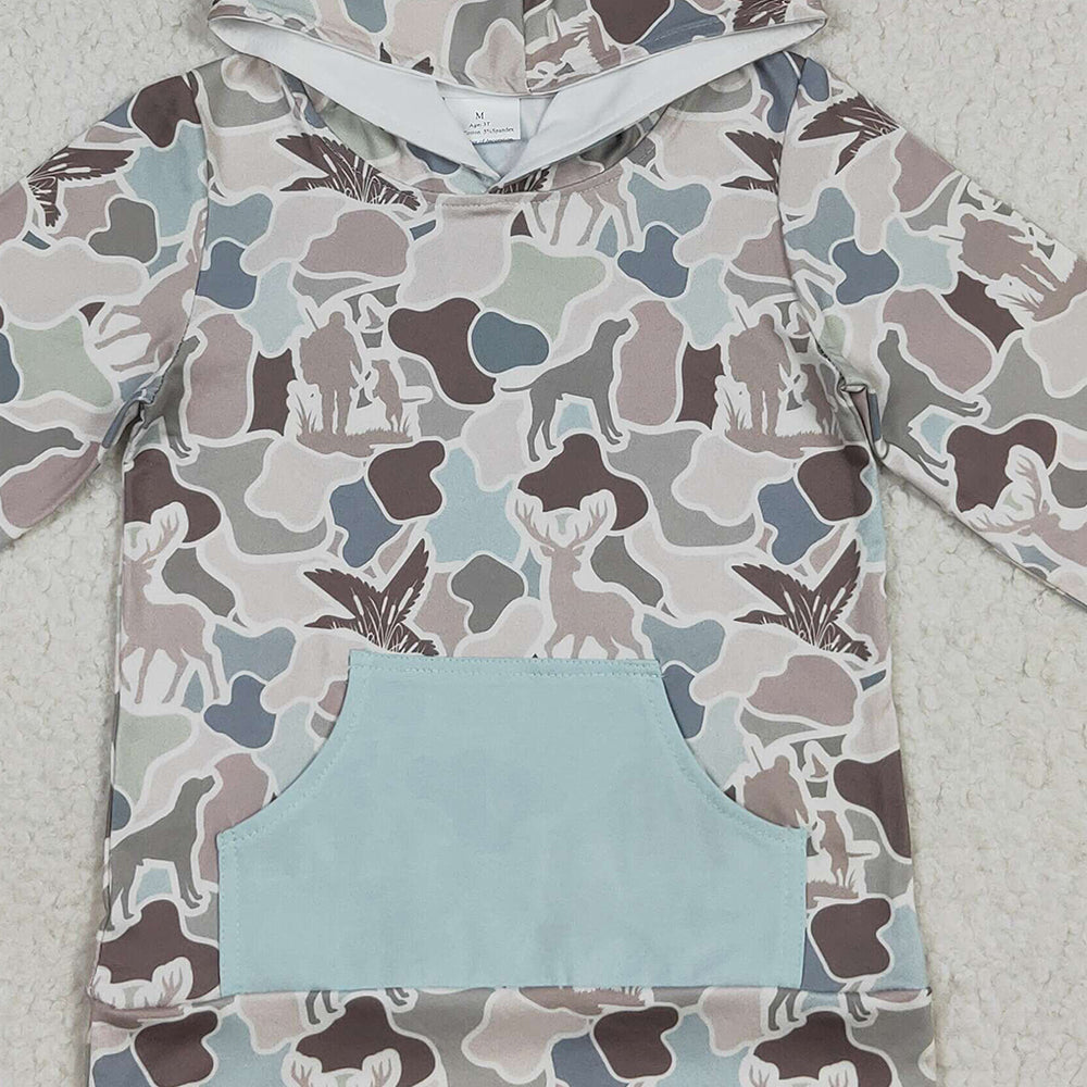 USA Shop (in stock)BT1268 Baby Boys Long Sleeve Tops Baby Boys Long Sleeves Gray Camo Ducks Pocket Hoodies Tops
