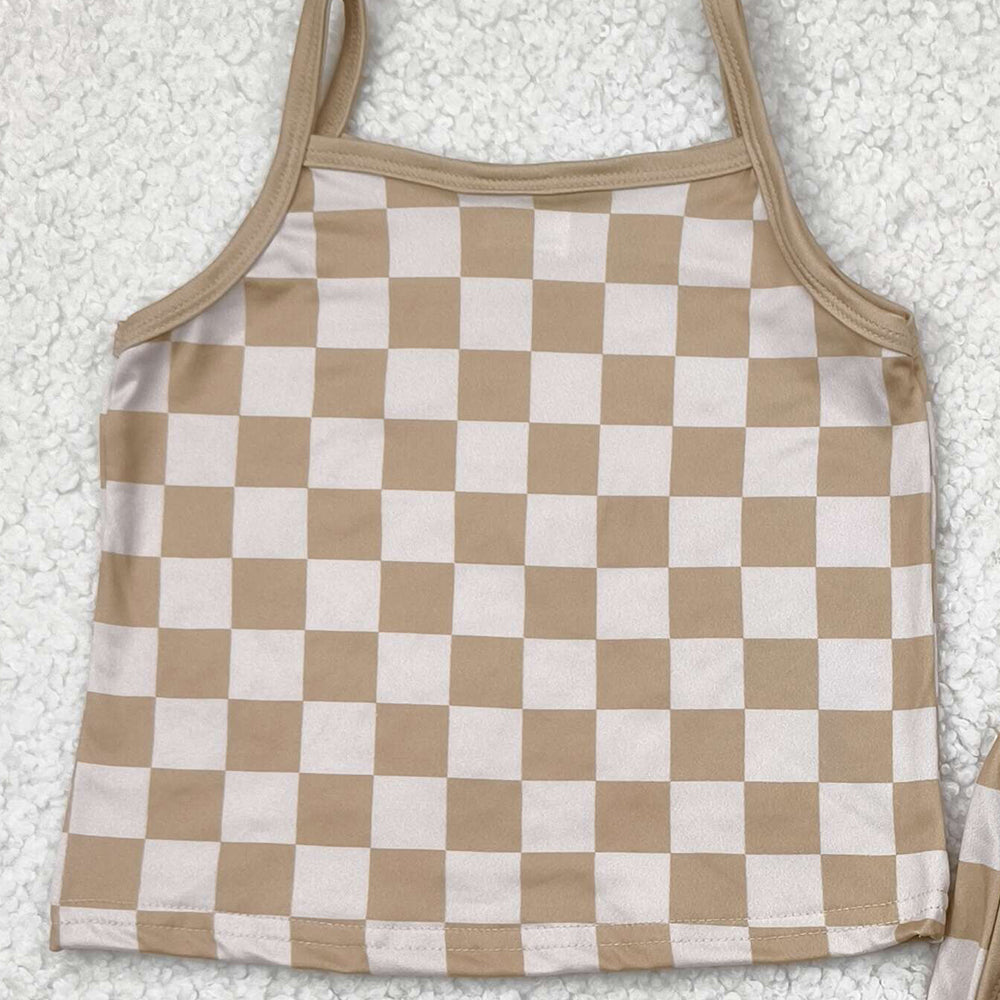 6.20 GSSO2335RTS NO MOQ Baby Girls Summer Outfits baby girls clothes plaid sleeveless shorts set