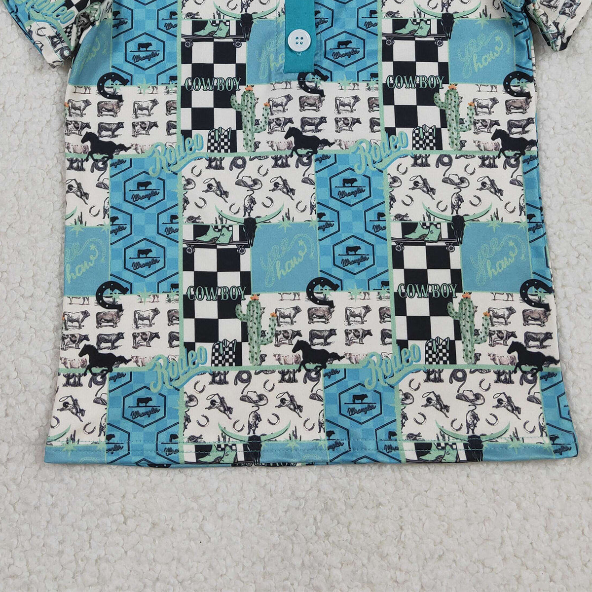 1.16 RTS NO MOQ （In stock）BT1631 Baby Boys Horse Saloon Cowboys Western Button Polo Shirts Top