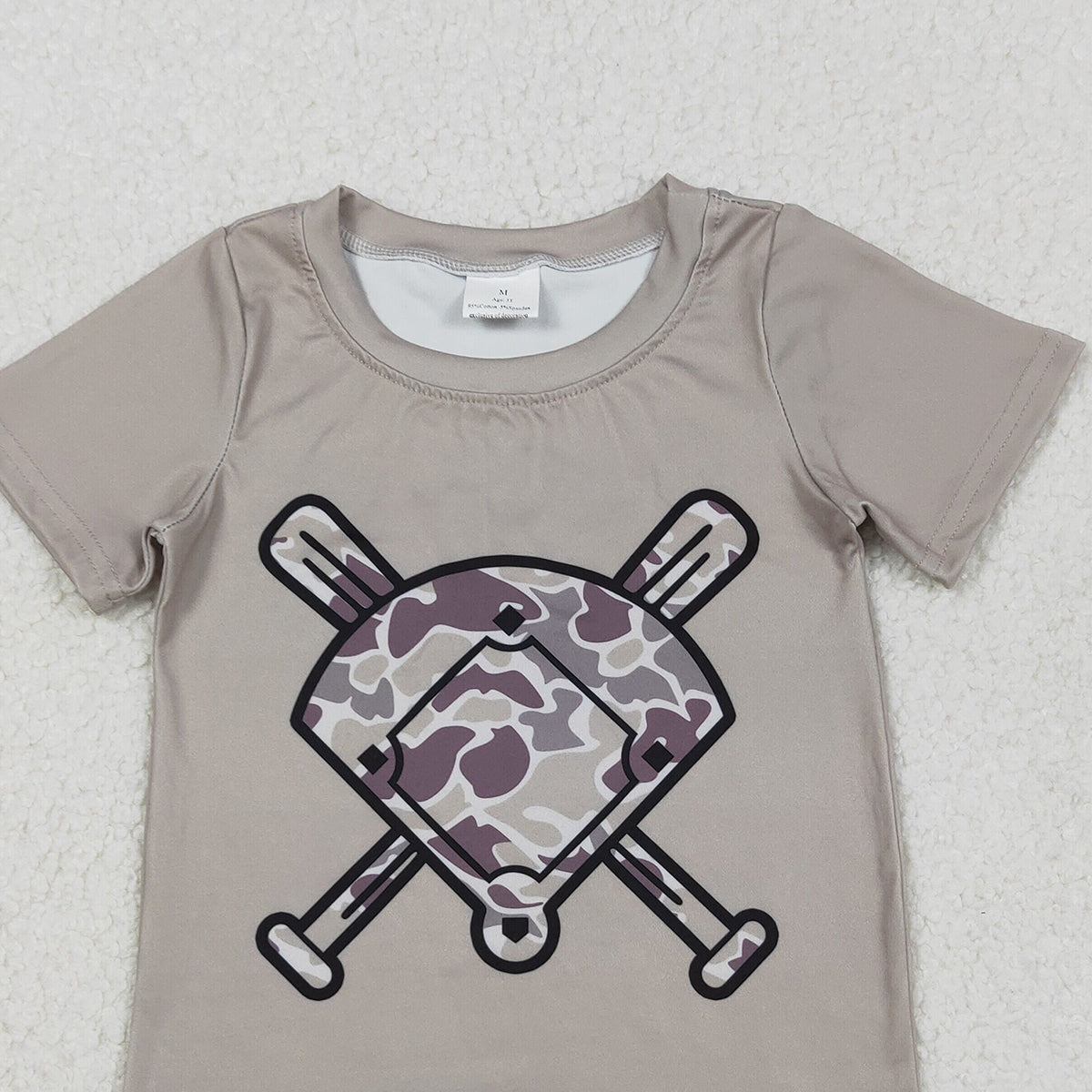11.18 RTS NO MOQ （In stock）BT1417 Baby Boys Grey Camo Baseball Short Sleeve Team T-shirts