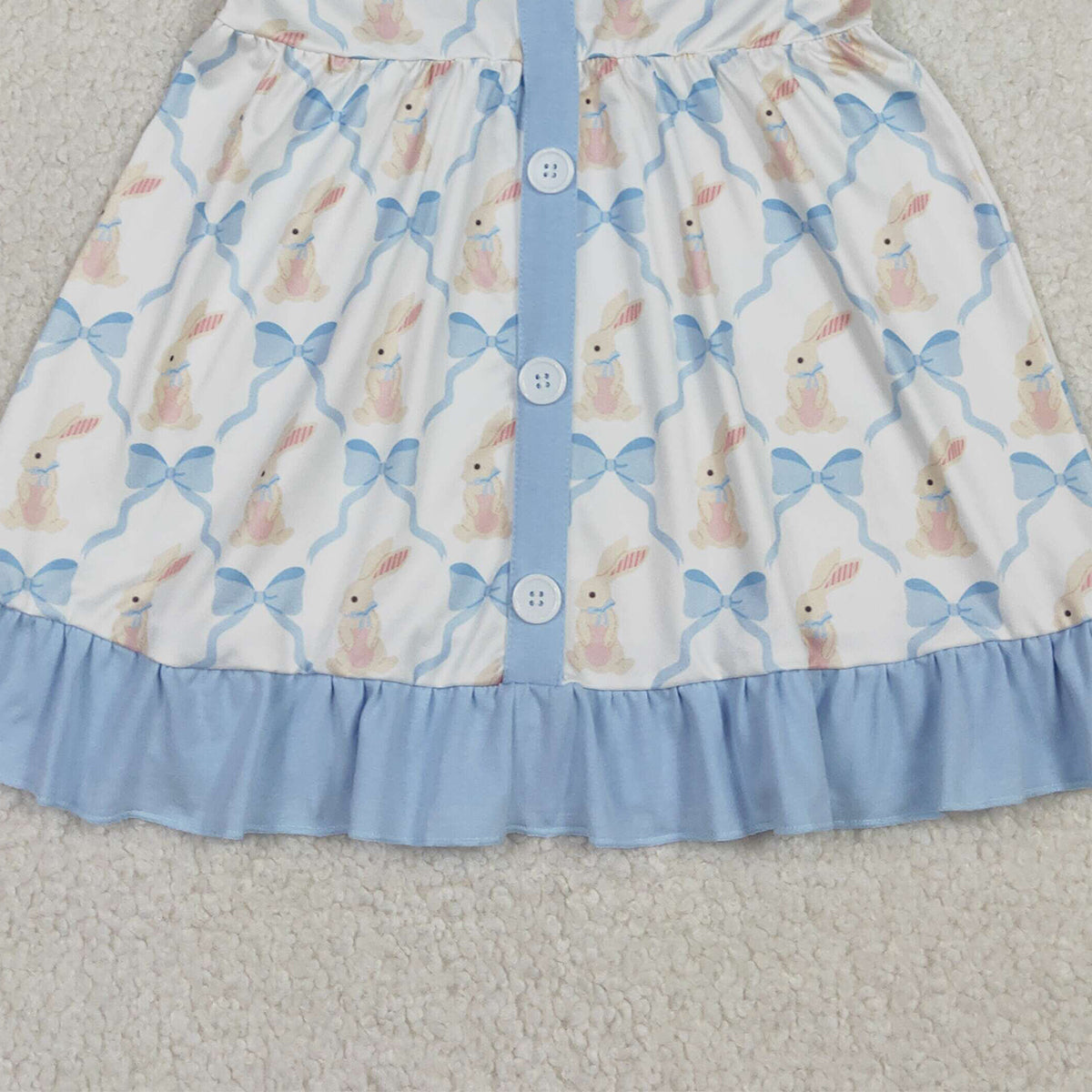 1.9 RTS NO MOQ （In stock）GSD3416 Baby Girls Bows Rabbits Checked Button Easter Ruffle Knee Length Dresses