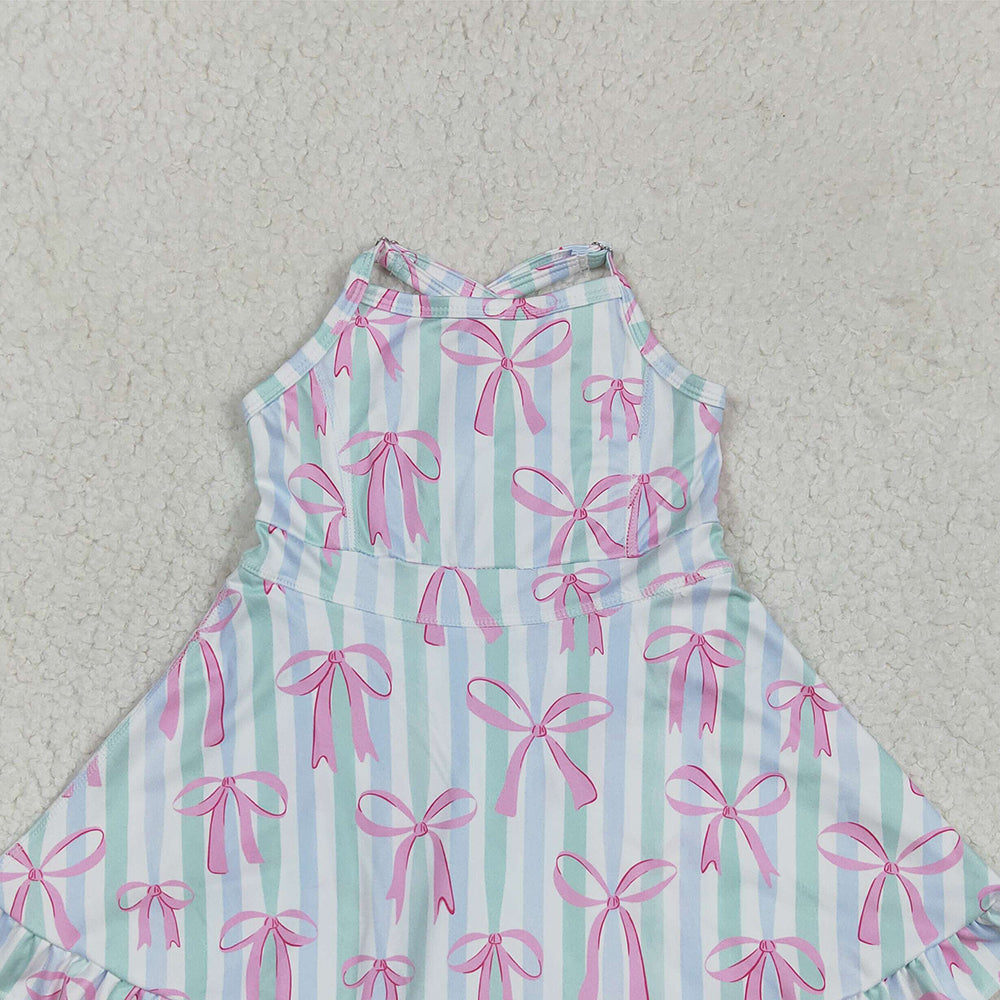 4.09 GSD2297 RTS NO MOQ Baby Girls Summer Dress Straps stripe pink bows ruffle girls athletic dress