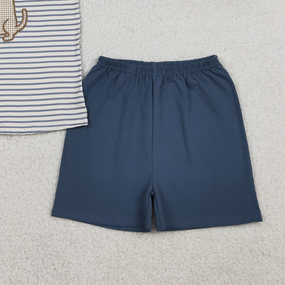 1.17 RTS NO MOQ （In stock）BSSO1745 Embroidery Dogs Baby Boys Stripe Top Shorts Hunting Clothes Sets