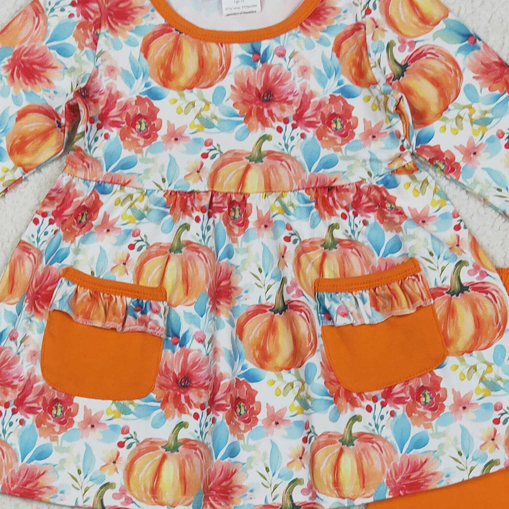 RTS NO MOQ （In stock）GLP2399 Baby Girls Winter Outfits Baby Girls Fall Pumpkins Pockets Tunic Legging Pants Set