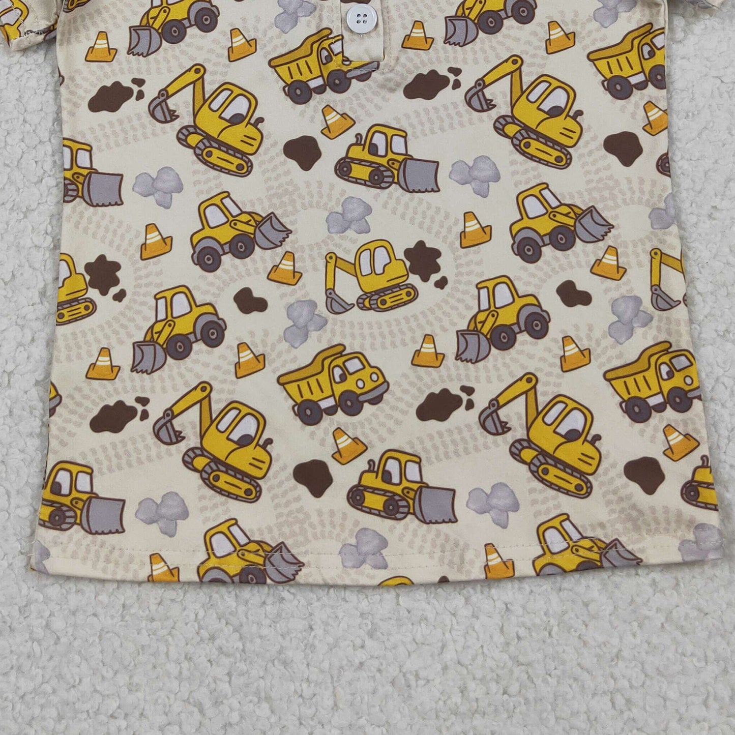 BT1792 RTS NO MOQ （In stock）Baby Boys Short Sleeve Excavators Tractors Button Polo Shirts Top