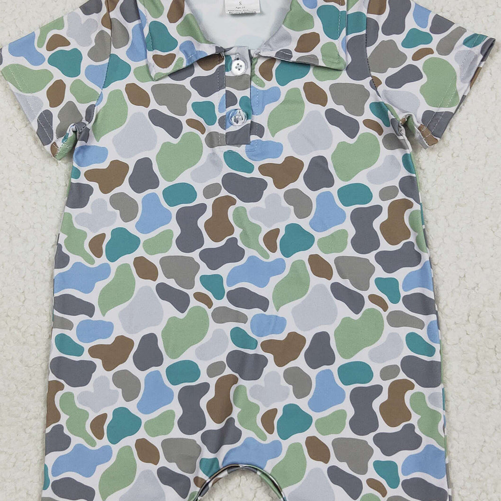 SR2980 RTS NO MOQ Baby Boys Summer Rompers Short sleeves green camo baby boys polo romper