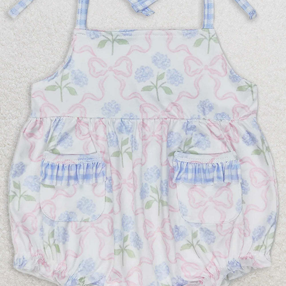 SR1482 RTS NO MOQ Baby Girls Summer Rompers Baby Infant Girls Bows Flowers Straps Rompers