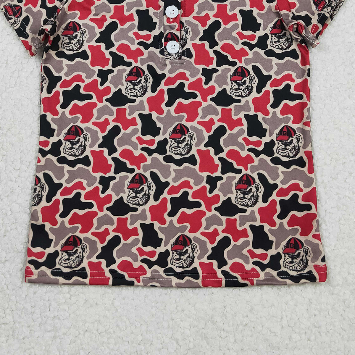 2.7 RTS NO MOQ （In stock）BT1699 Baby Boys Short Sleeve Camo Bulldogs Team Button Polo Shirts Top