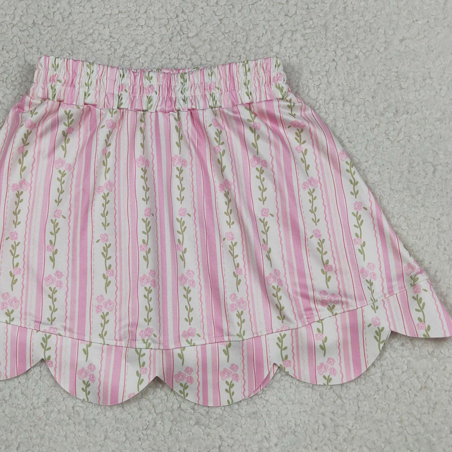 GLK0238 RTS NO MOQ （In stock）Pink floral elastic waist scallop kids girls skirts  Reviews