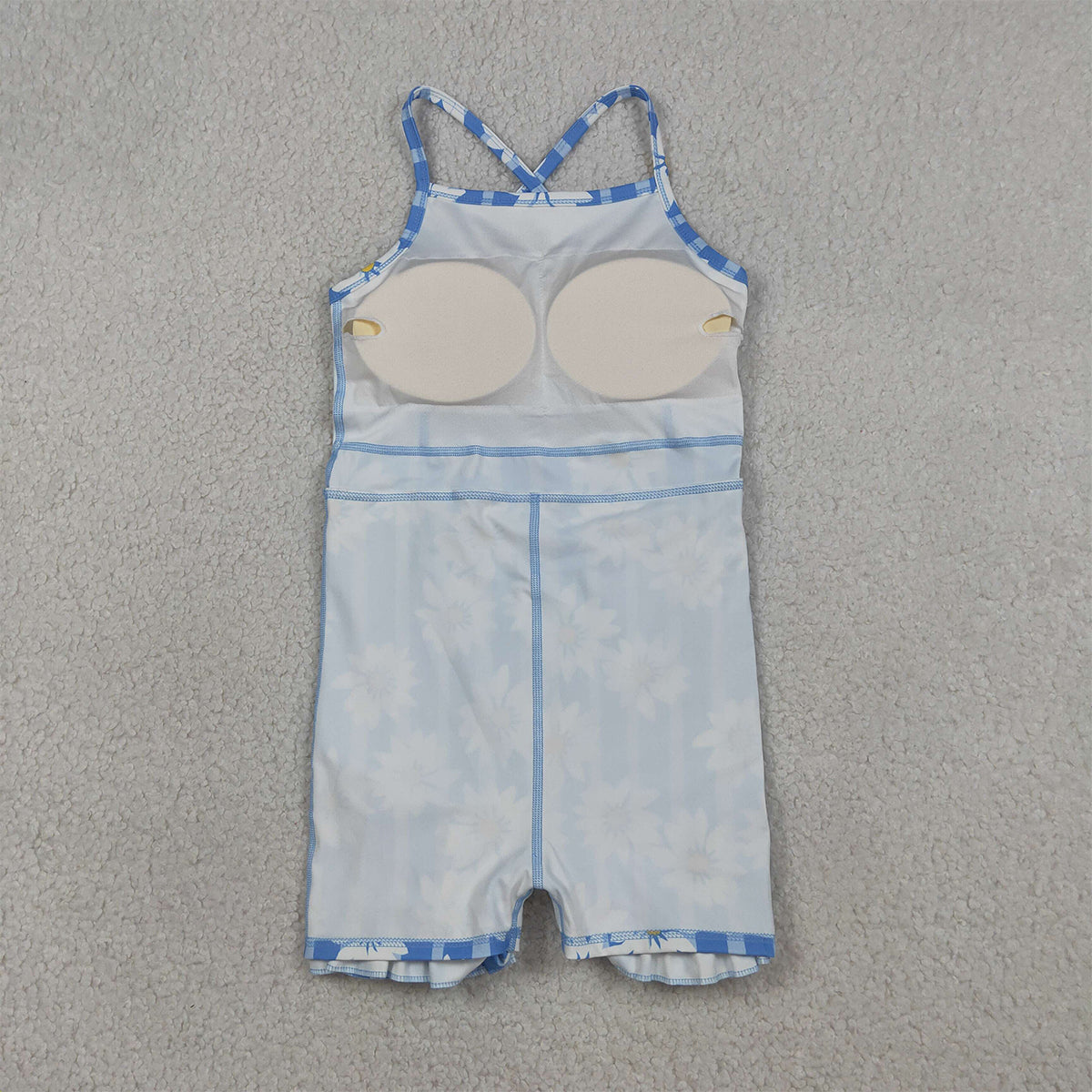 3.26 RTS NO MOQ （In stock）GSD2283 Kids Fashion Clothes Baby Girls Strap Blue Stripe Floral Yoga Ruffle Knee Length Dresses