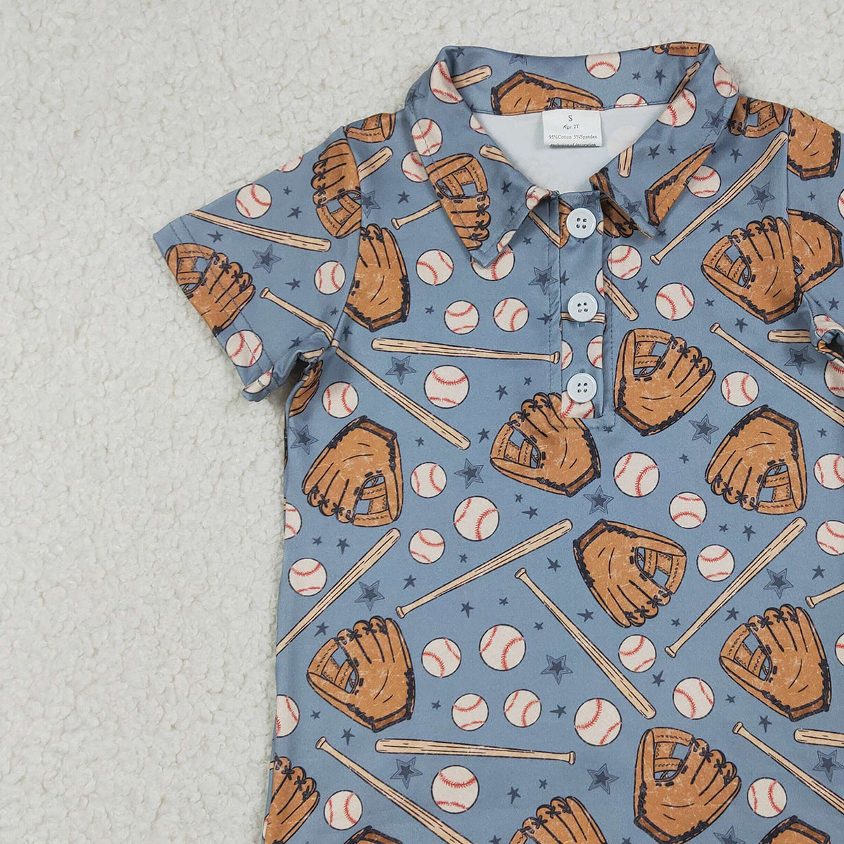 12.24 RTS NO MOQ （In stock）BT1581 Baby Boys Stars Baseballs Team Button Polo Shirts Top