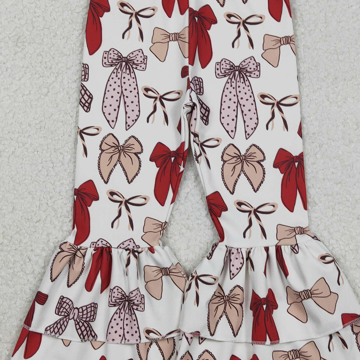12.3 RTS NO MOQ （In stock）P0885 Baby Girls Red Bows Yoga Active Ruffle Bell Bottom Pants